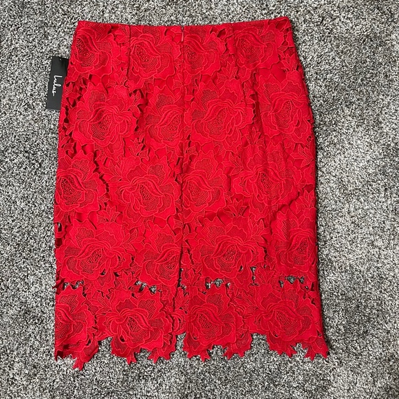 Lulus Dream Red Lace Pencil Skirt; New with Tags; Large - Picture 6 of 16